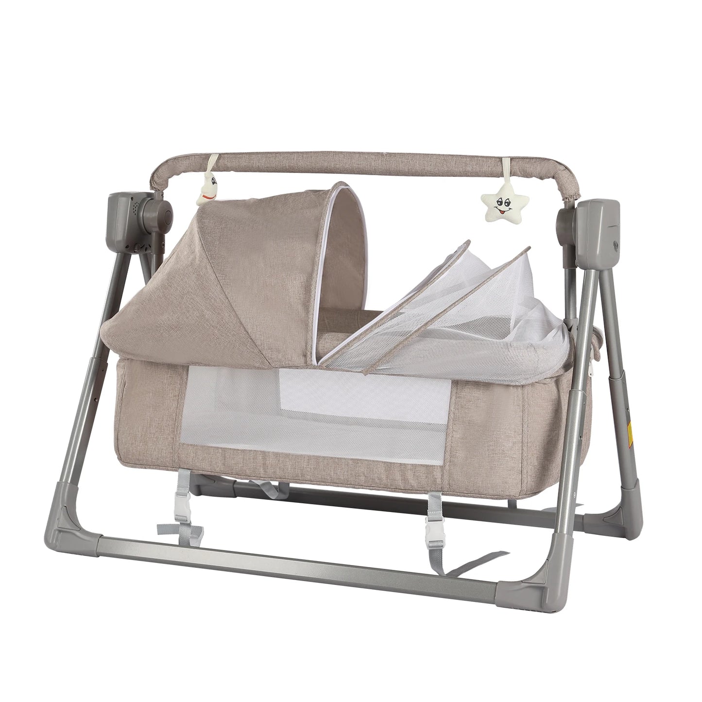 Gray Khaki Electric Baby Swing Bed With Automatic Rocking