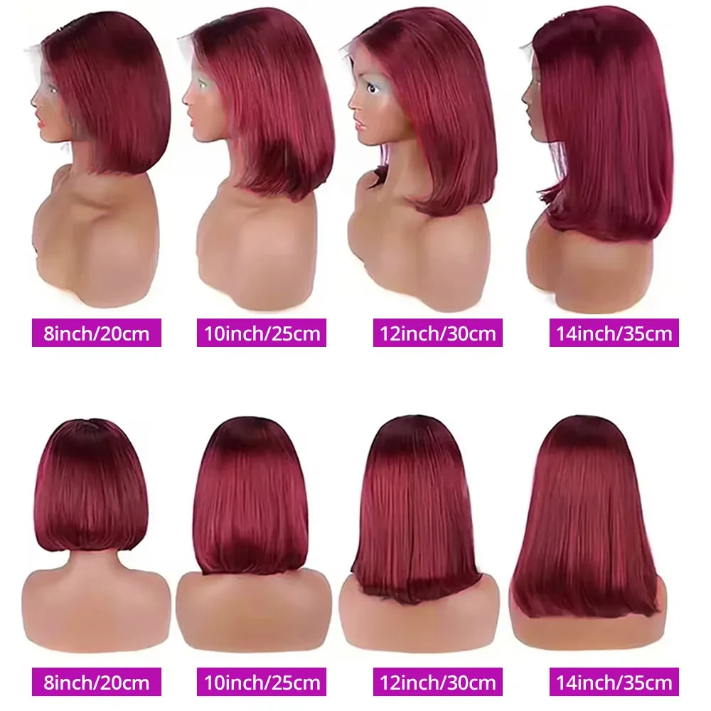 12 Inch Burgundy 99J 13x4 Lace Front Short Bob Wig Remy