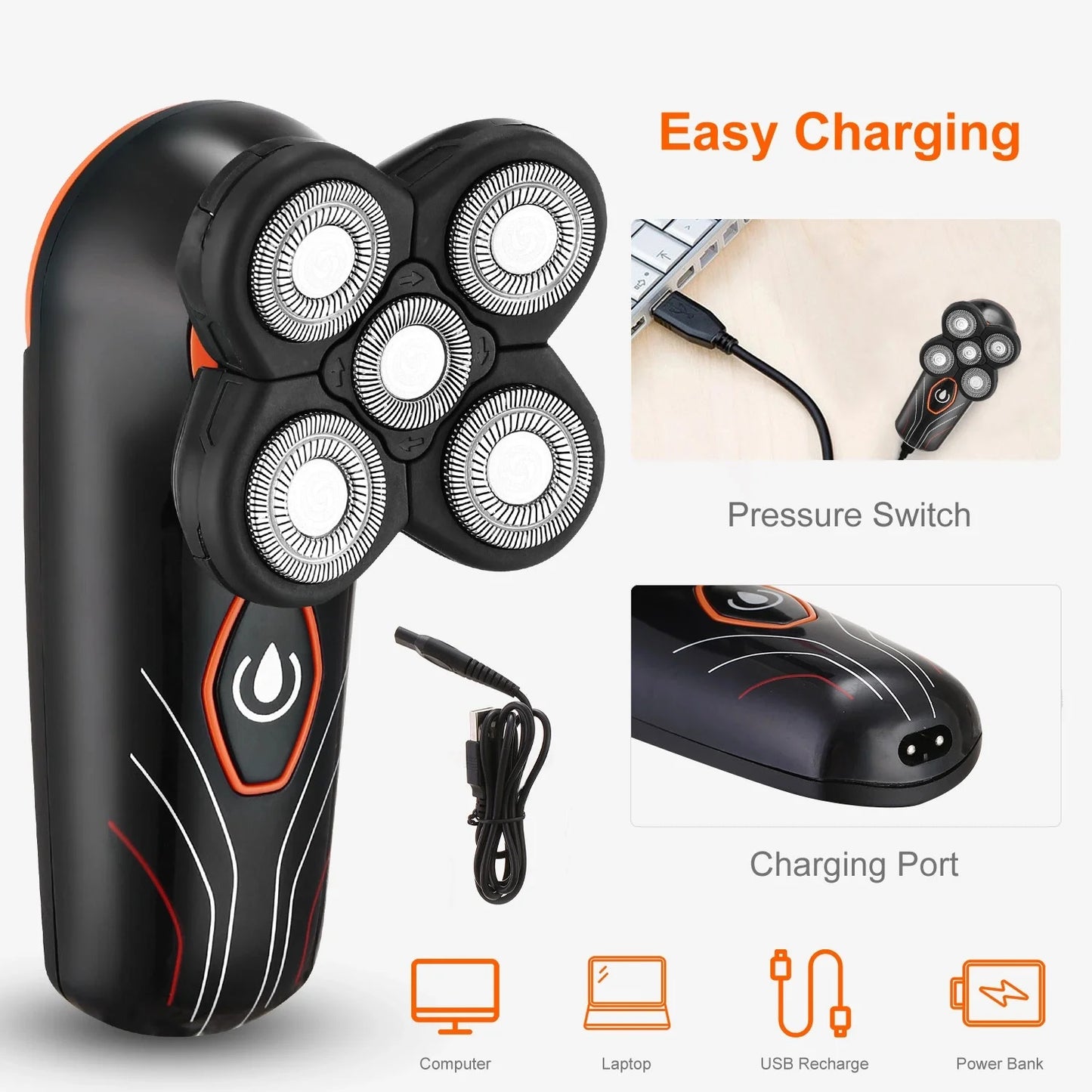 4D Electric Shaver IPX7 Waterproof Wet Dry Rotary Razor