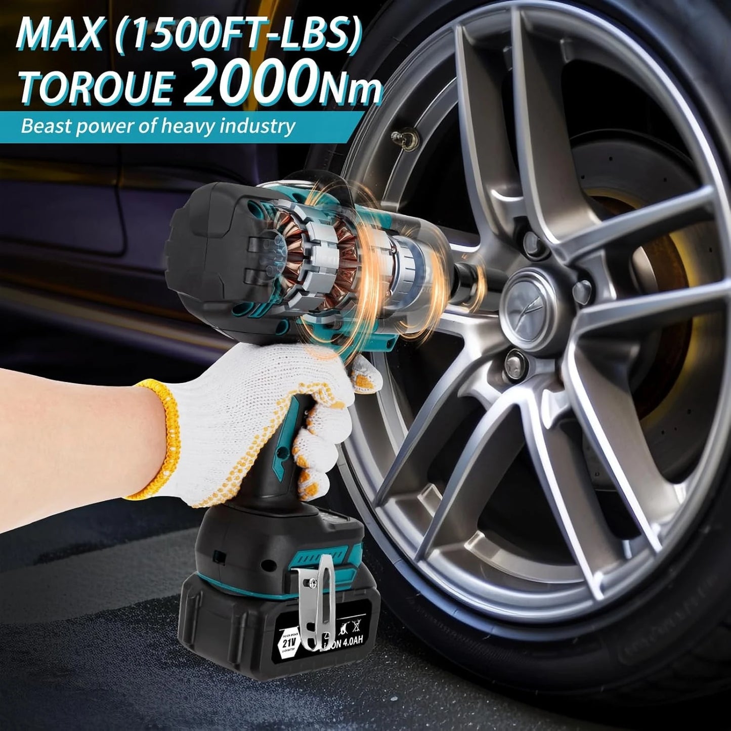 2000Nm Cordless Impact Wrench Three Quarter Inch 5500RPM
