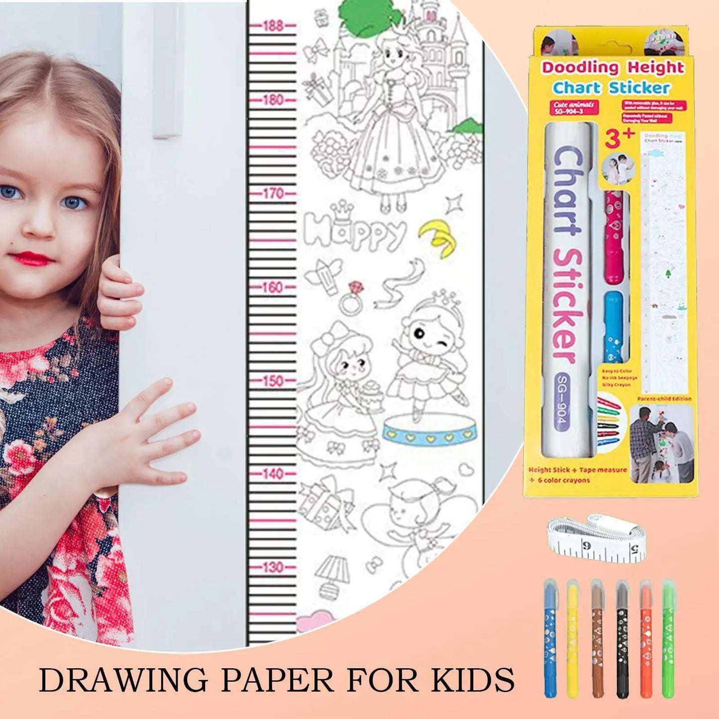 Kids Height Chart Doodling Ruler Wall Sticker Nursery