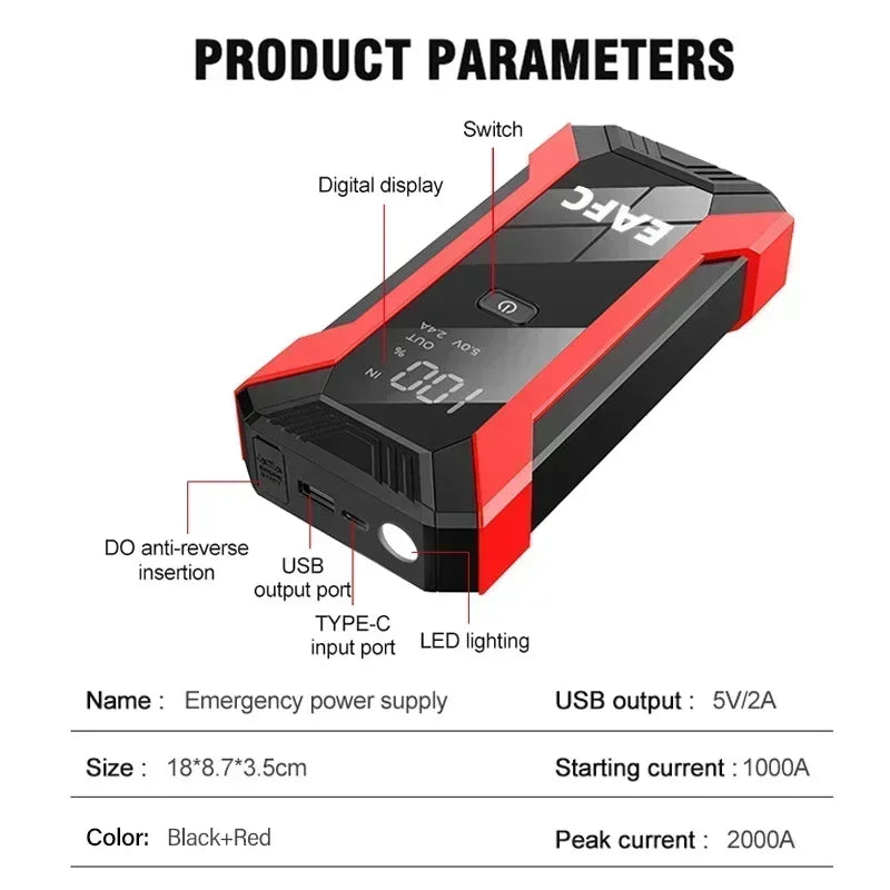Power Bank 2000A And 600A Jump Starter 12V Car Charger