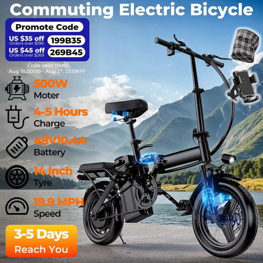 LELEKUAI 500W Folding Electric Bike 14 Inch 48V Battery