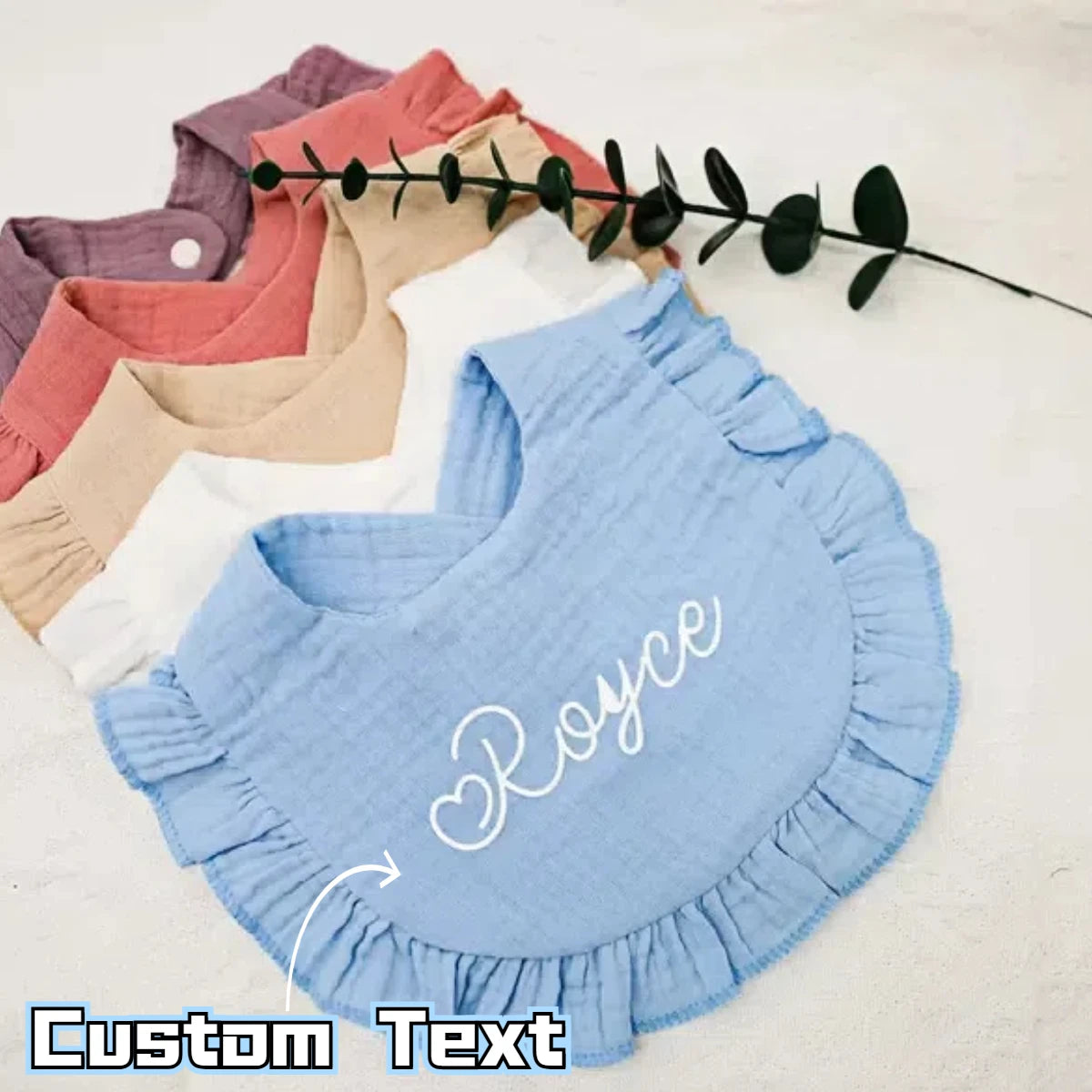 Personalized Name Embroidered Newborn Bib And Burp Cloth