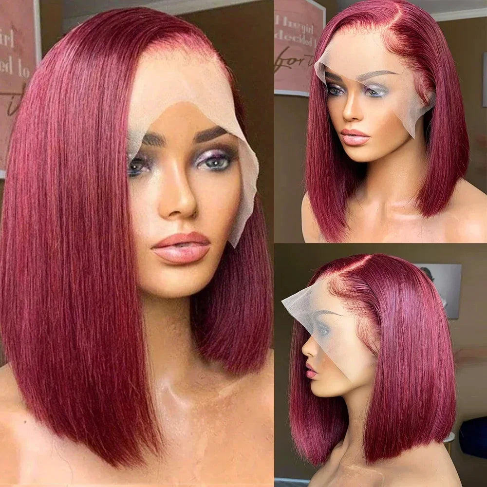 12 Inch Burgundy 99J 13x4 Lace Front Short Bob Wig Remy