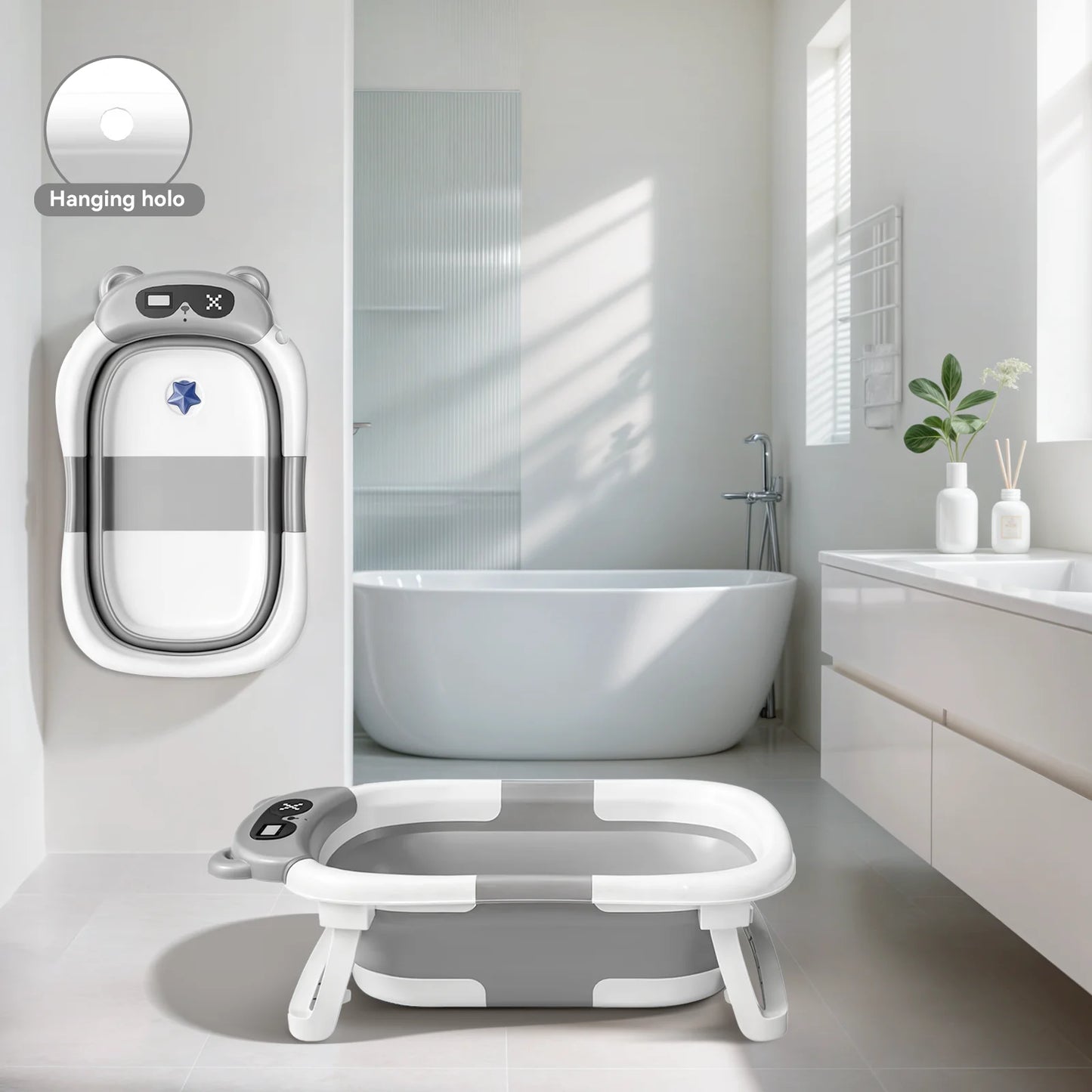 Foldable Baby Bath Tub With Soft Cushion And Drain Hole