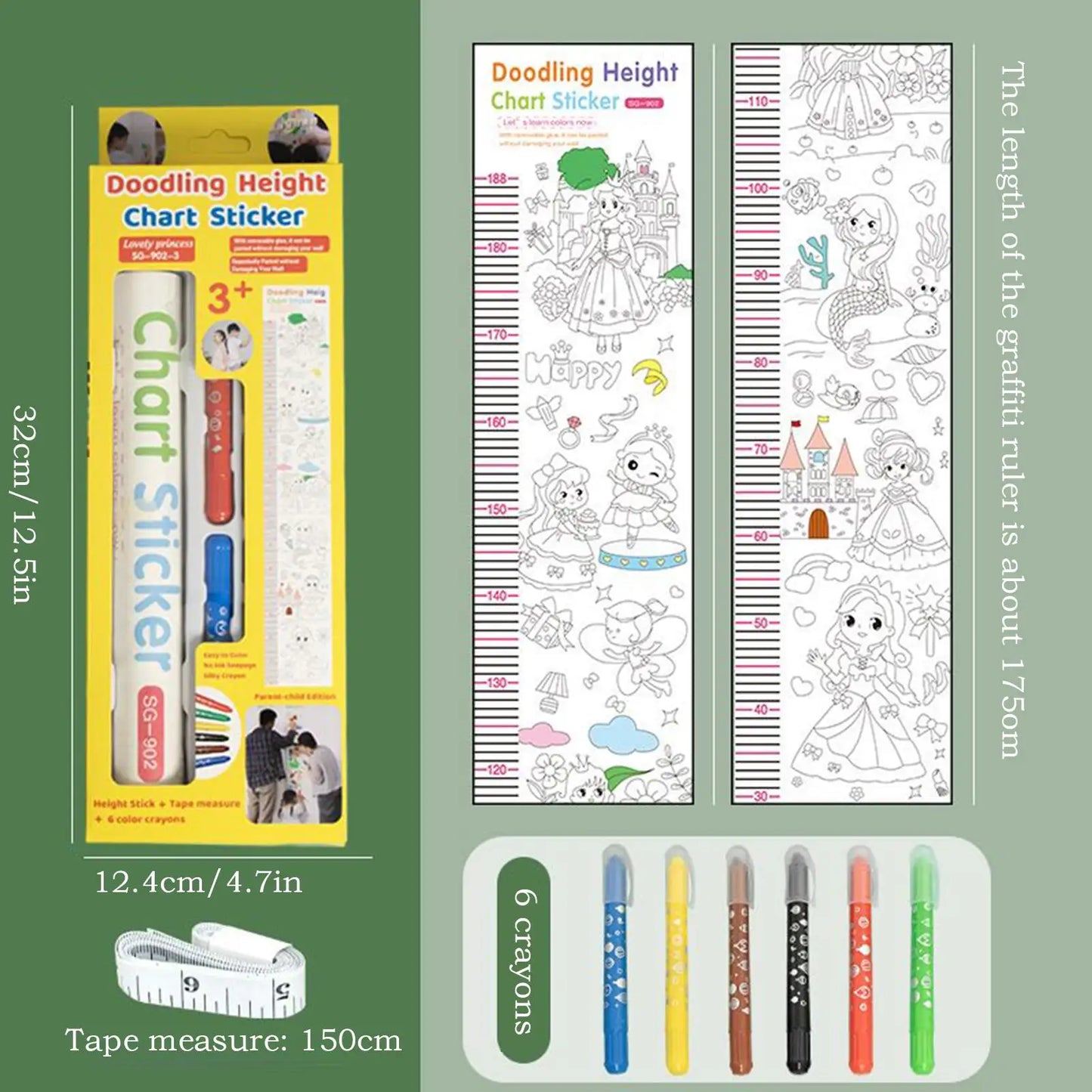 Kids Height Chart Doodling Ruler Wall Sticker Nursery