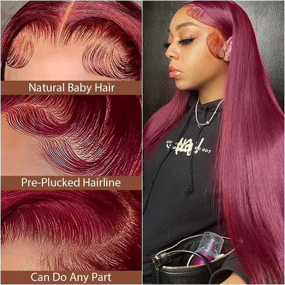Burgundy Lace Front Wig 13x6 HD Transparent 28 32 36 Inches