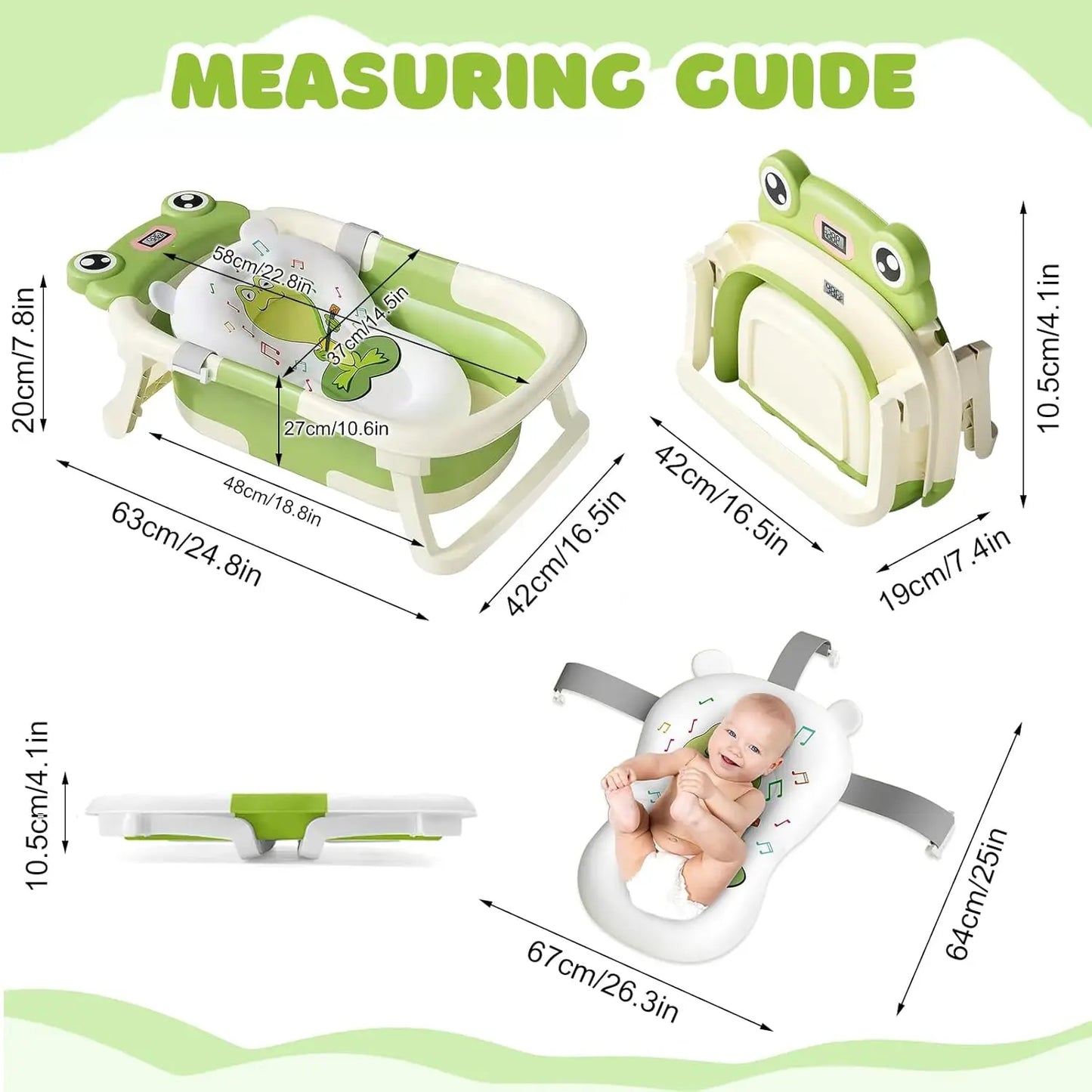 Foldable Baby Bathtub With Cushion Thermometer Shower Cap