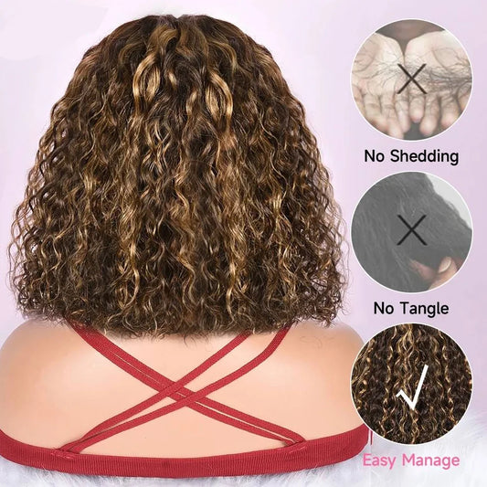 Water Wave 13x6 Curly Wig Short Bob Human Hair Lace Frontal
