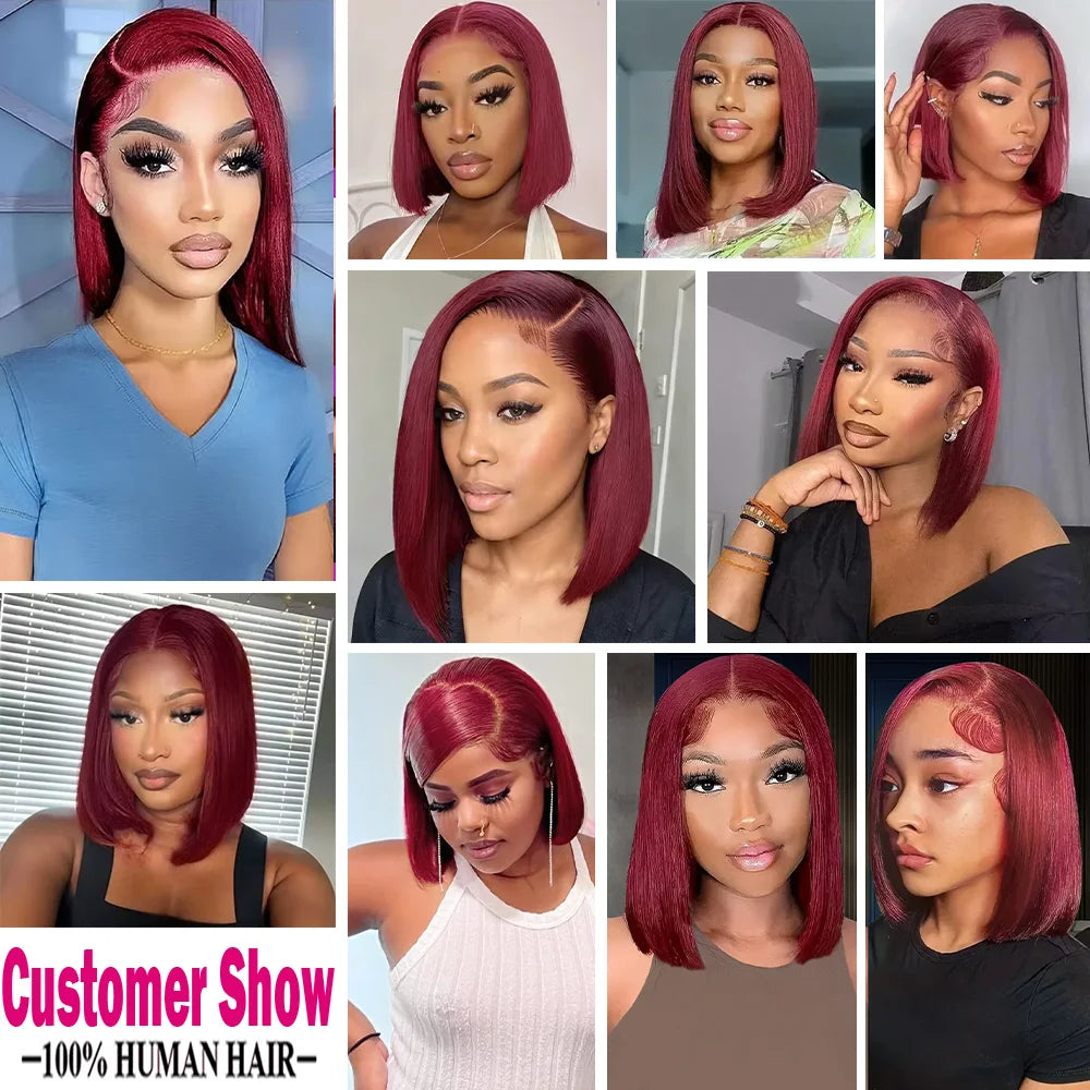 12 Inch Burgundy 99J 13x4 Lace Front Short Bob Wig Remy