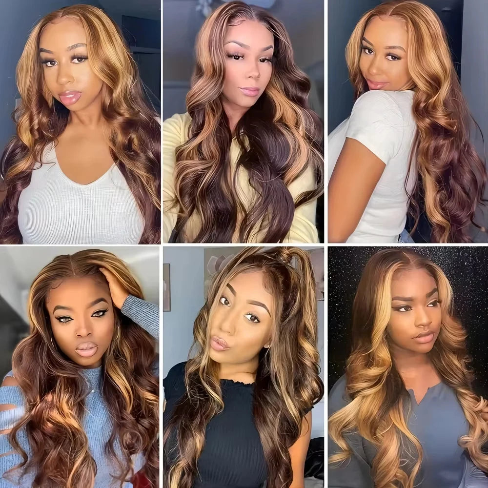Bone Straight Honey Highlight 13x4 13x6 Lace Front Wig Remy