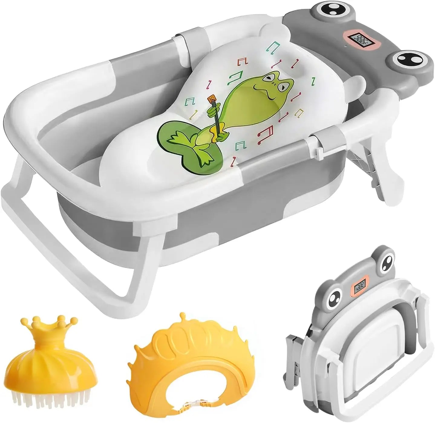 Foldable Baby Bathtub With Cushion Thermometer Shower Cap