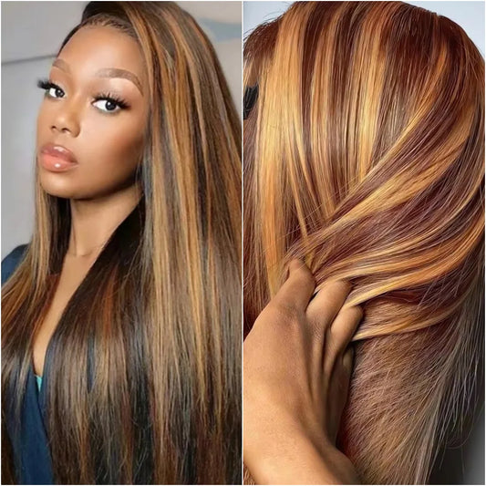 Bone Straight Honey Highlight 13x4 13x6 Lace Front Wig Remy
