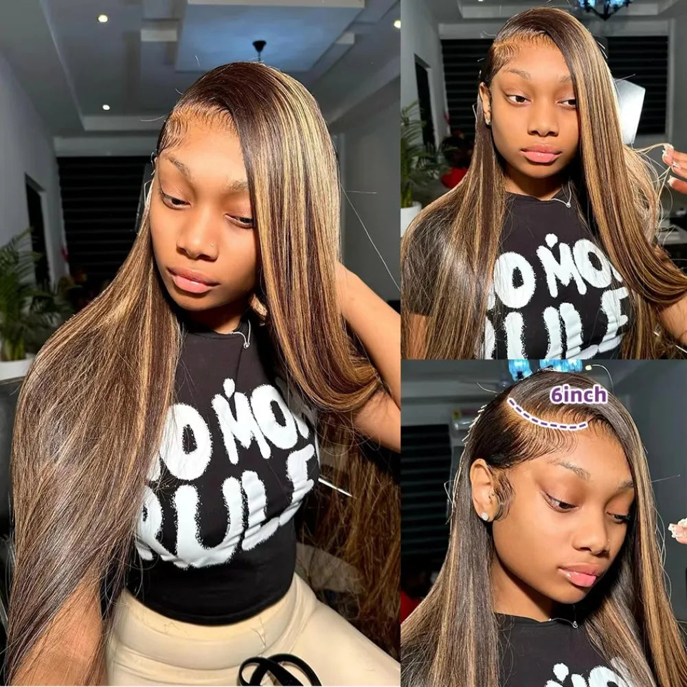 Bone Straight Honey Highlight 13x4 13x6 Lace Front Wig Remy