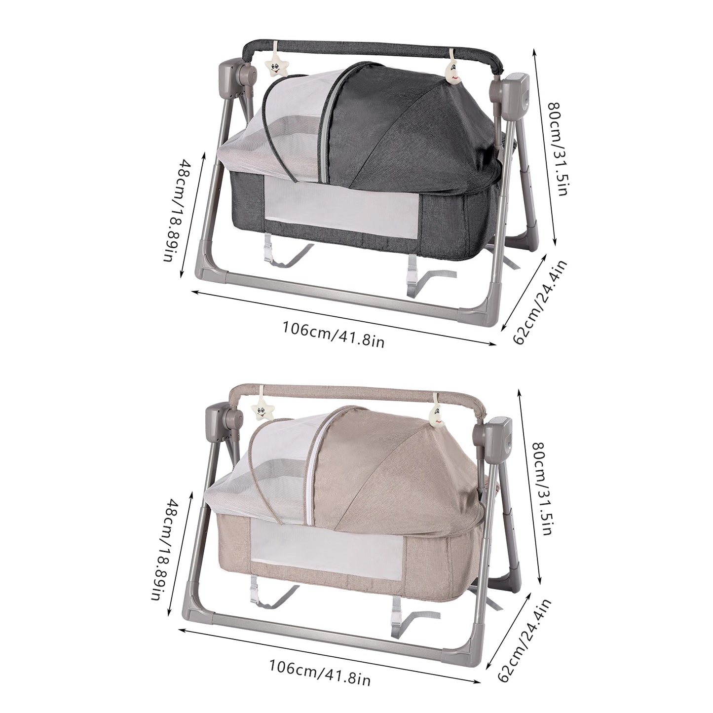 Gray Khaki Electric Baby Swing Bed With Automatic Rocking