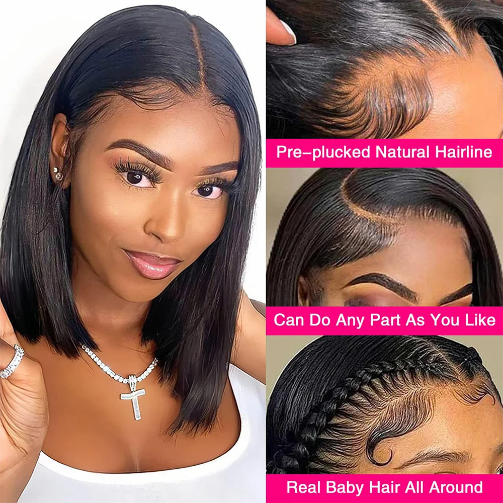 12 Inch Bob Wig For Women Human Hair 180 Density Lace Front
