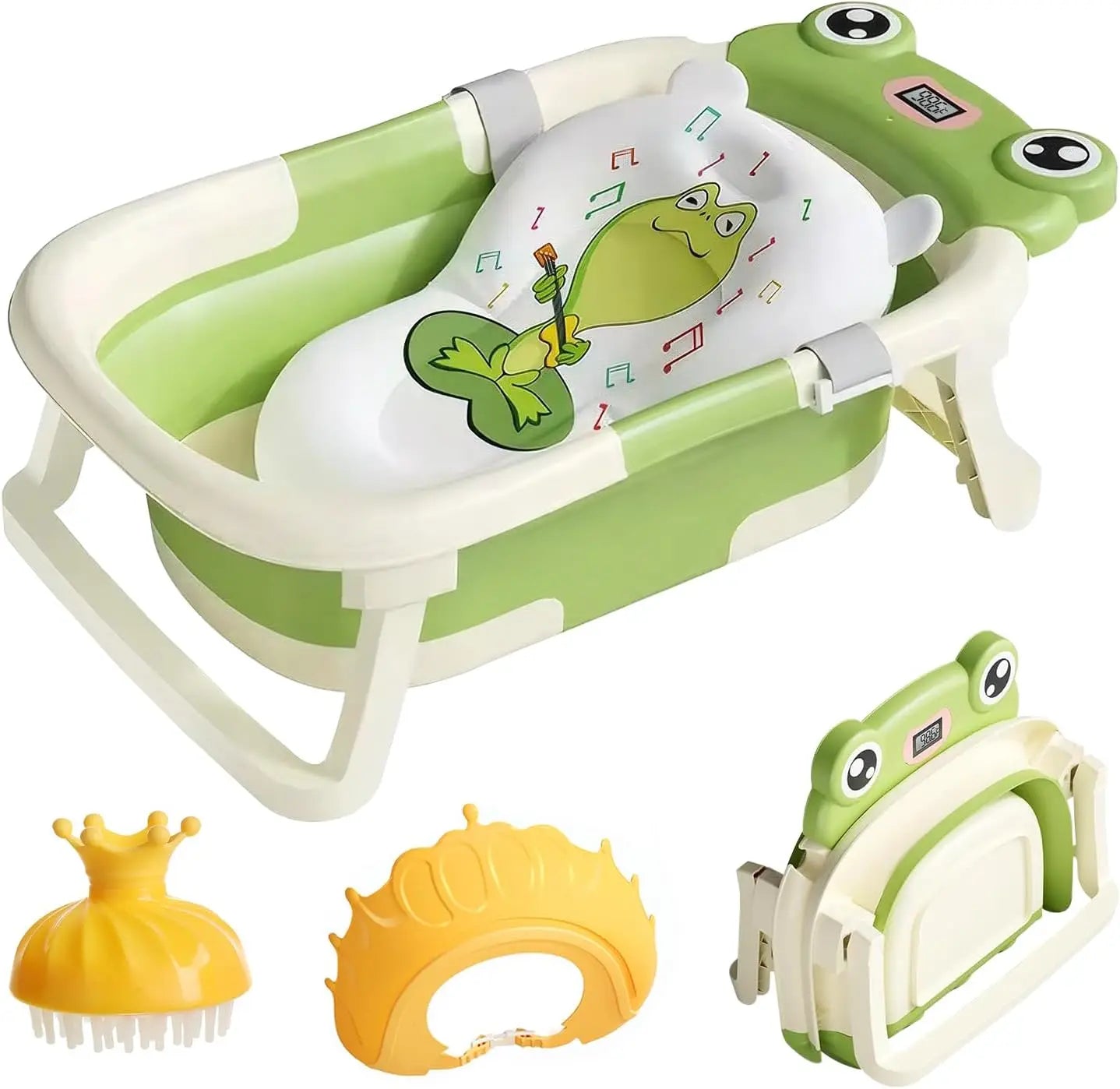Foldable Baby Bathtub With Cushion Thermometer Shower Cap