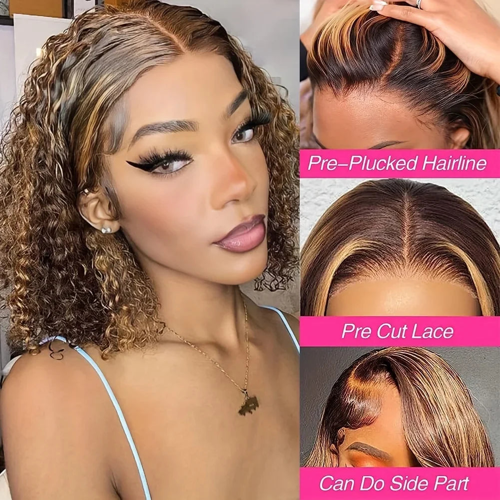 Water Wave 13x6 Curly Wig Short Bob Human Hair Lace Frontal