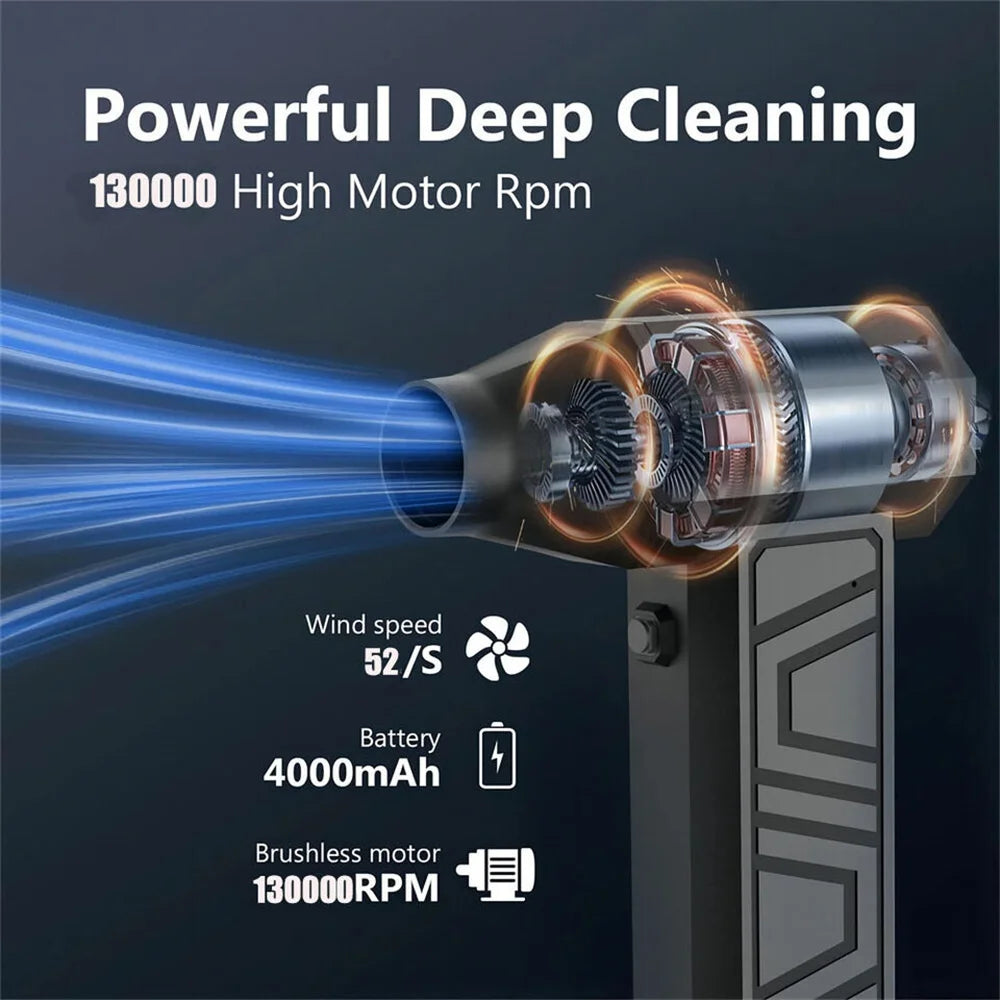 130000RPM Mini Air Duster Fan 80W Rechargeable Car Cleaning