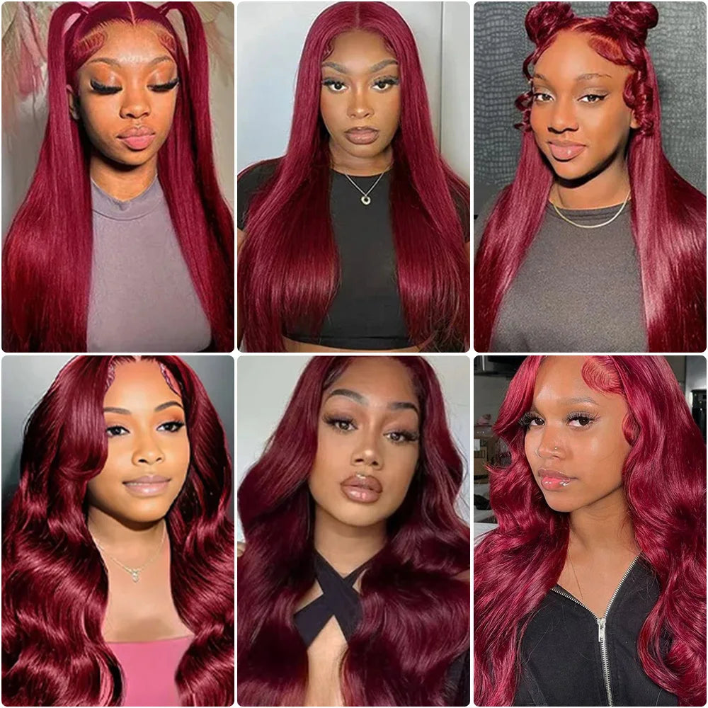 Burgundy Lace Front Wig 13x6 HD Transparent 28 32 36 Inches