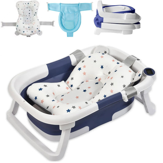 Foldable Baby Bathtub With Cushion Thermometer Shower Cap