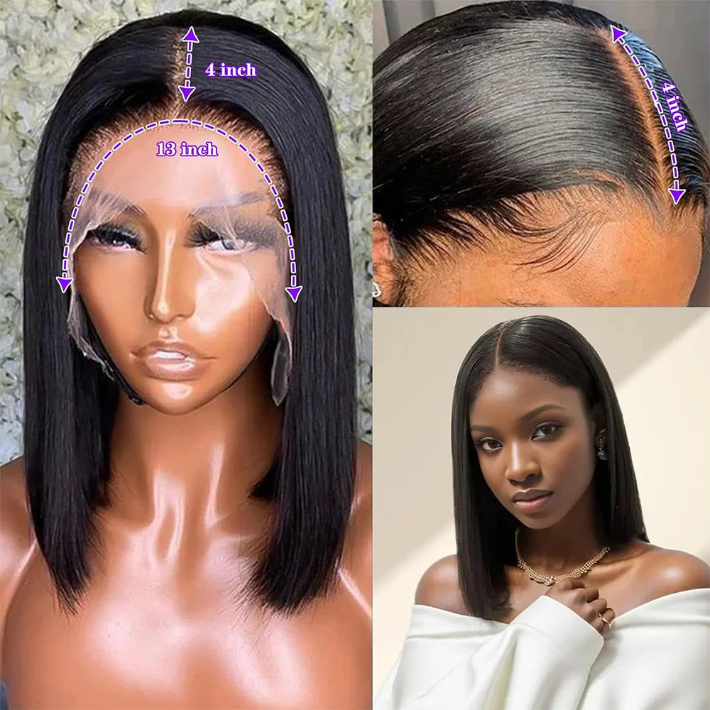 12 Inch Bob Wig For Women Human Hair 180 Density Lace Front